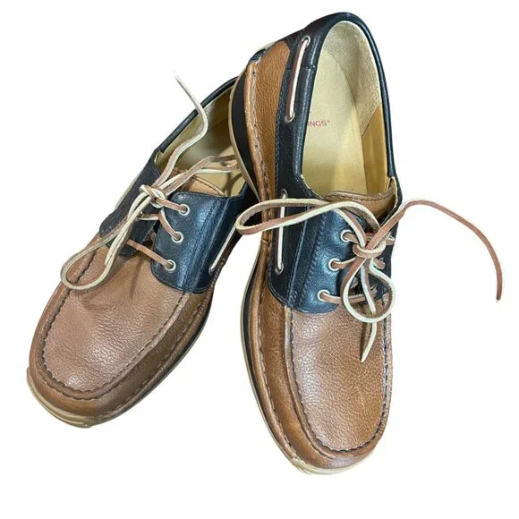 Red Wing Leather Boat Shoes‎ Men's Size 8.5D Tan and Blue Lace Loafers Casual