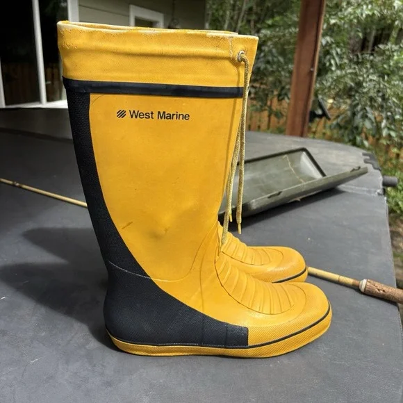 Vtg West Marine Tall Sea Boots Yellow Rubber Offshore Sailing Deck Boots Mens 13