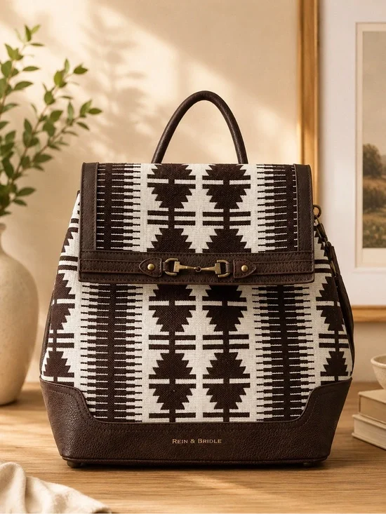 NWT Rein & Bridle Western Aztec Backpack Tote Brown White Southwest Bag