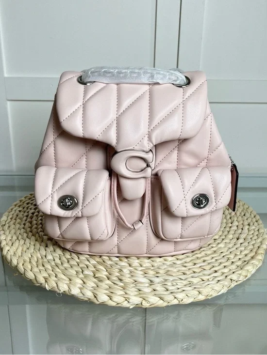 Coach Quilted Pale Pink Leather Backpack with Front Pockets