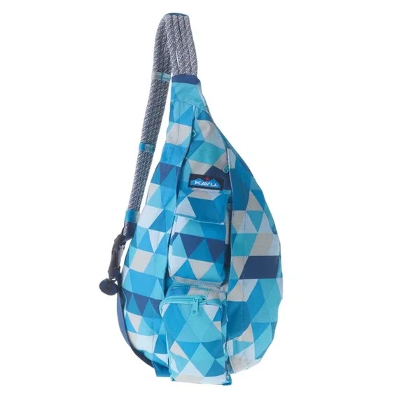 KAVU Rope Sling Bag Tex Tile Blue Geometric Crossbody Backpack 944-1023 EUC