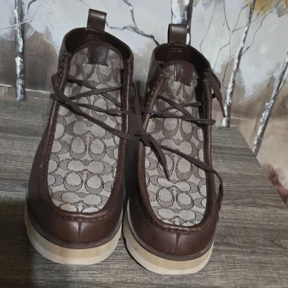 Men Coach  Signature Jacquard Brown and Cream Patterned Boots #3