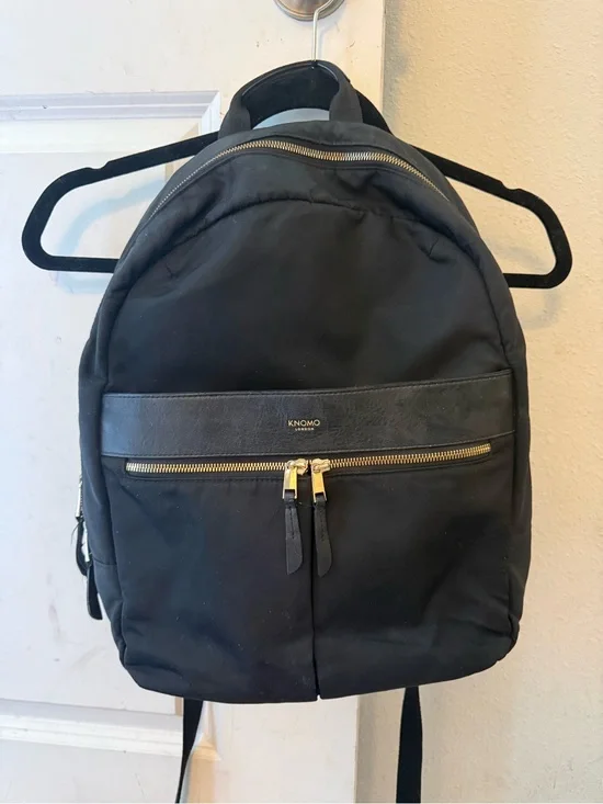 Knomo Black Nylon Backpack with Gold Hardware