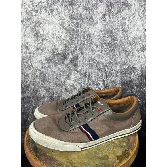 Tommy Hilfiger Brown‎ Gray Red Blue Logo Lace Up Sneaker Shoes Mens Size 10.5