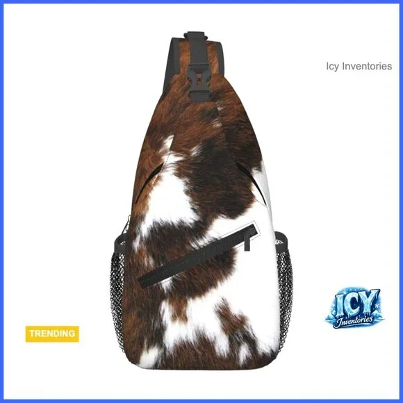 Polyester Cow Print Crossbody Sling Backpack Adjustable Padded Strap