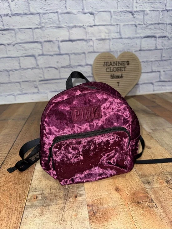Victoria's Secret PINK Burgundy Crushed Velvet Mini Backpack