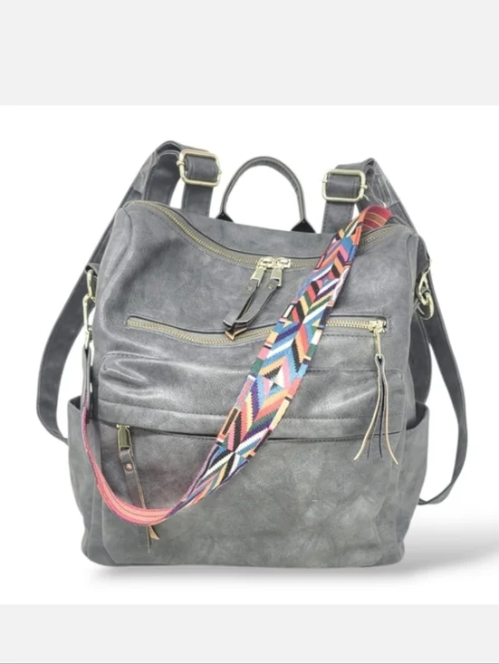 Grey Convertible Backpack Purse with reversible strap