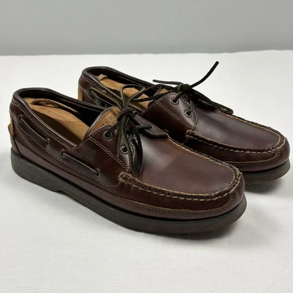 Sperry Top Sider Mako Collection Brown Leather Boat Shoes Moc Round Toe 9.5M EUC