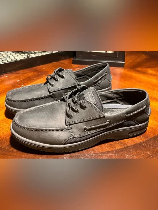 Sperry Men's Black Leather Lace-Up 3-eye Boat Shoes Sz 10.5 US