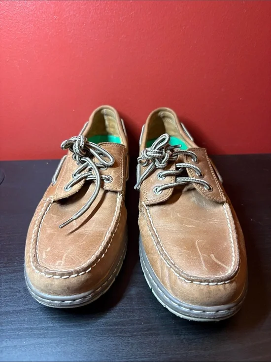 Sperry Brown Leather Moc-Toe Boat Shoes with Contrast Laces