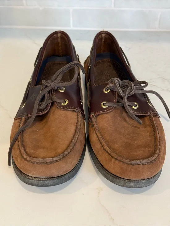 Sperry Top-Sider Men’s 11.5 Brown Leather Nubuck 2-Eye Boat Shoes Moc Toe