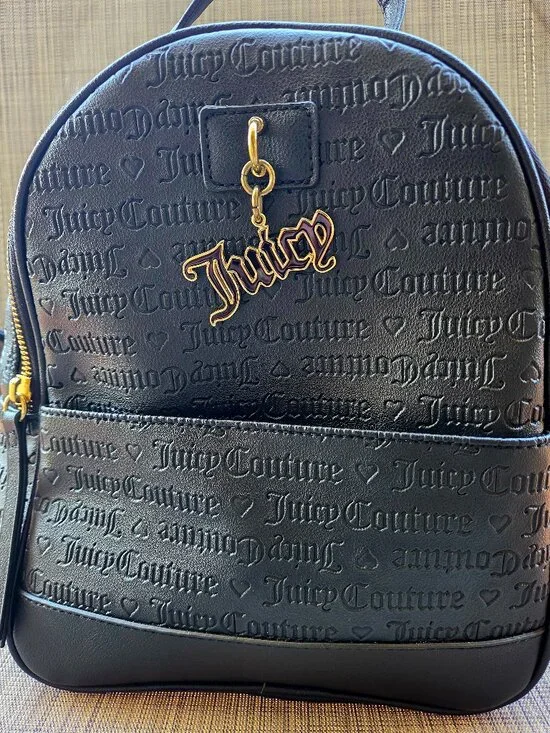 Juicy Couture Debossed Faux Leather Backpack With Gold Hardware