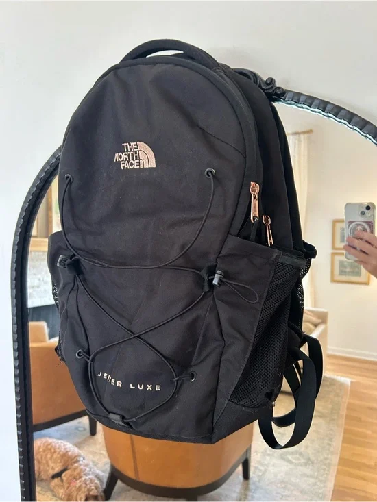 The North Face Jester Luxe Black Backpack with Rose Gold Accents