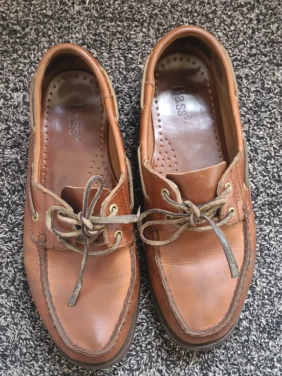 Vintage Bass Seafarer Leather Men's Boat/Deck Shoes, 2 Hole  Lace-Up Moc Toe