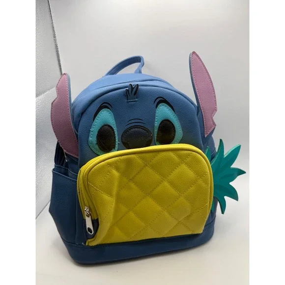 Disney Lilo & Stitch Pineapple Mini Backpack Blue Faux Leather 3D Ears Stitch‎