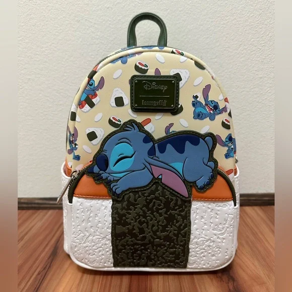 Loungefly Blue Stitch Sushi Mini Backpack - Cream, Blue, Orange, White, Green