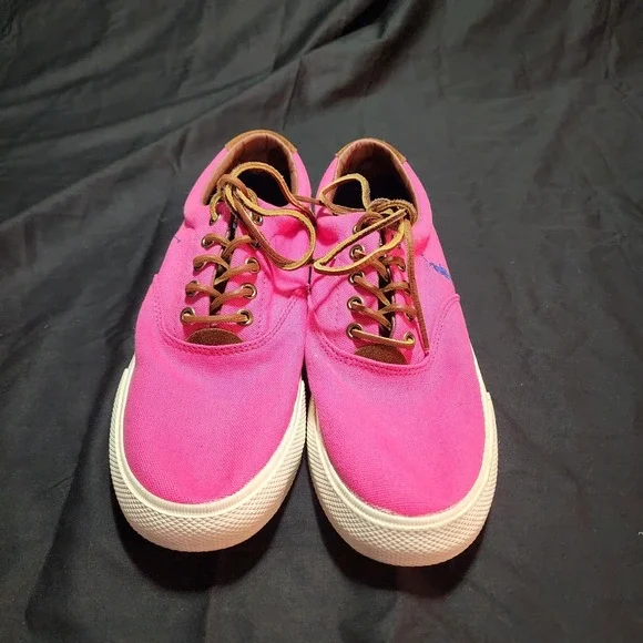 Polo Ralph‎ Lauren Vaughn Red Dark Salmon Canvas Lace Up Shoes Men's Size 10D