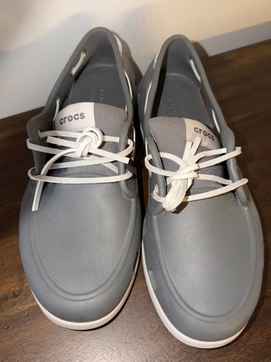 Sperry Crocs Gray/White Boat Shoes Lace-Up Round Toe Men's US 12