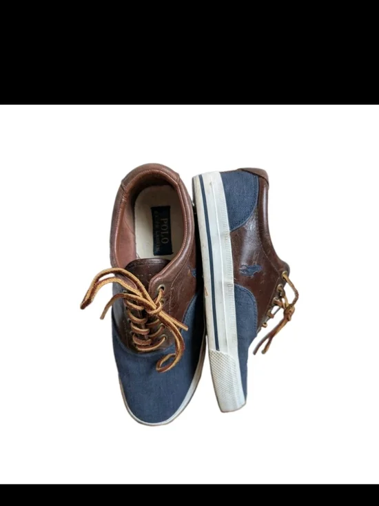 Polo Ralph Lauren Vaughn Saddle Sneaker Men's Size 7D Flax Linen Leather Blue