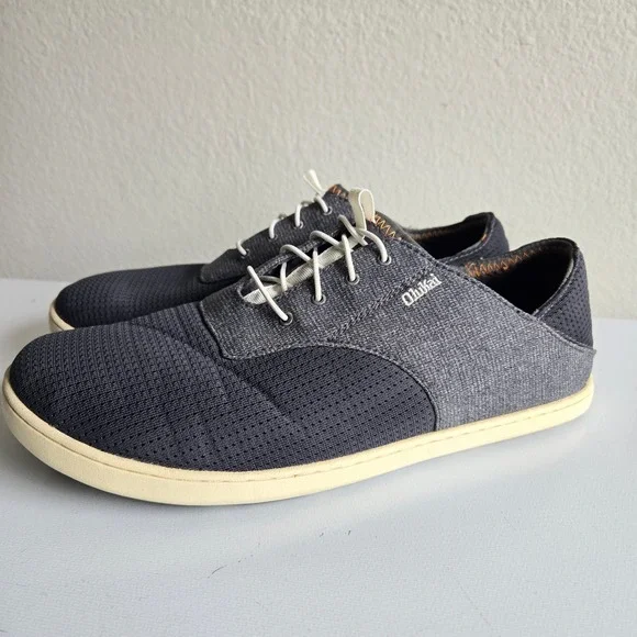 OluKai Nohea‎ Moku Mens 10.5 Charcoal Dark Shadow Boat Shoes Sneakers 10283-6C6C