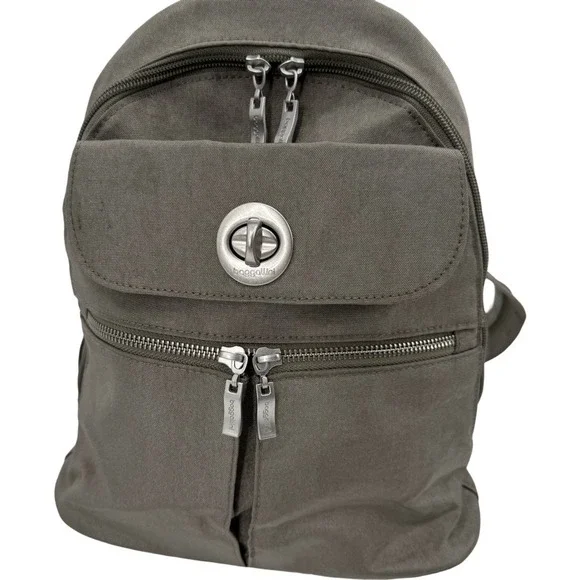 BAGGALLINI Naples Small Backpack Sling Bag Gray Nylon Convertible Travel Mini‎