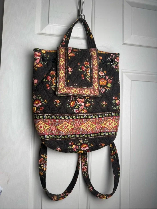 USED Vera Bradley Chocolat Backsack Retired Vintage Pattern
