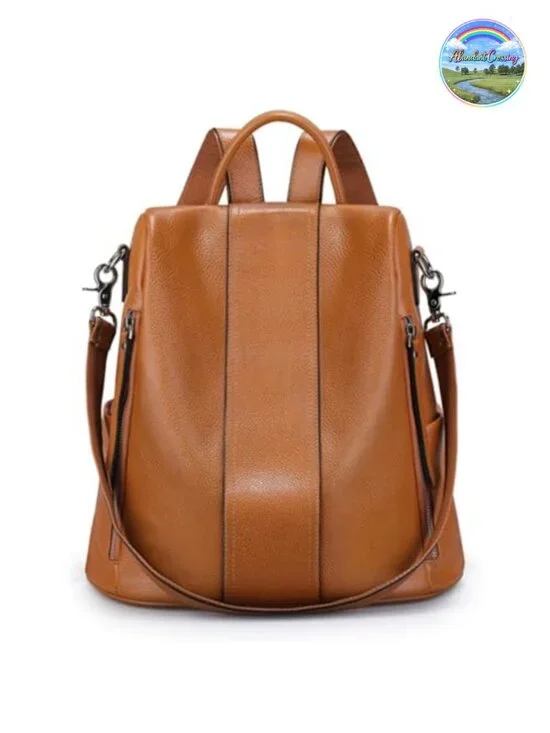 Genuine Leather Backpack Convertible Anti-Theft Rucksack for Women