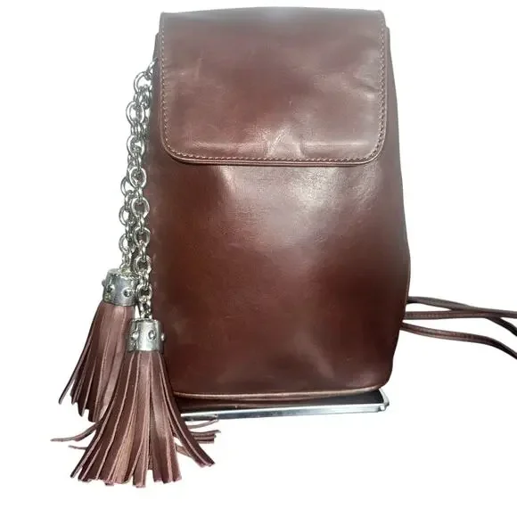Francesco Biasia Italian Leather Mini Backpack Brown Tassel Chain Purse luxury