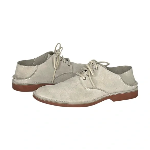 Sperry TopSider Boat Shoes Lace Up Oxford Plain Toe Sand Suede Size 10 Drop Heel