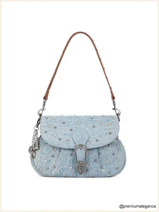 Rhinestone Denim Purse with Western Backpack Strap