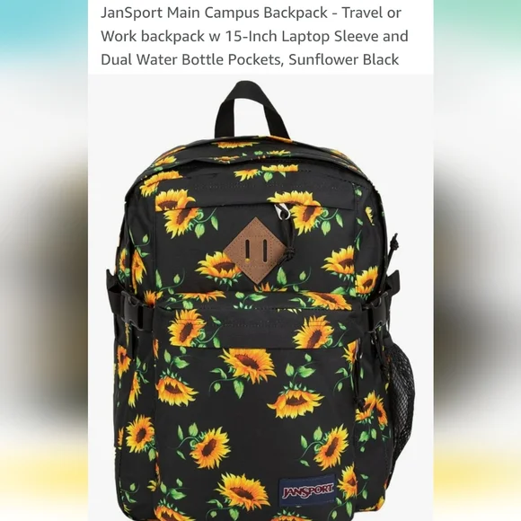 Jansport Black Sunflower Print Backpack