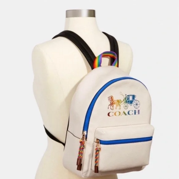 Coach pride rainbow backpack‎ bookbag and WRISTLET with horse and carriage NWT