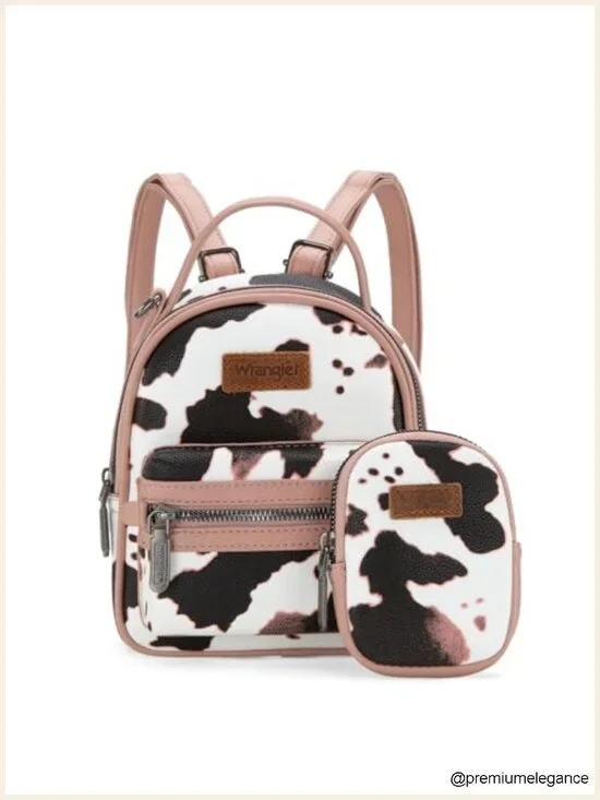 Mini Backpack Purse with Wallet, Cow Print, Vegan Leather, Daypack