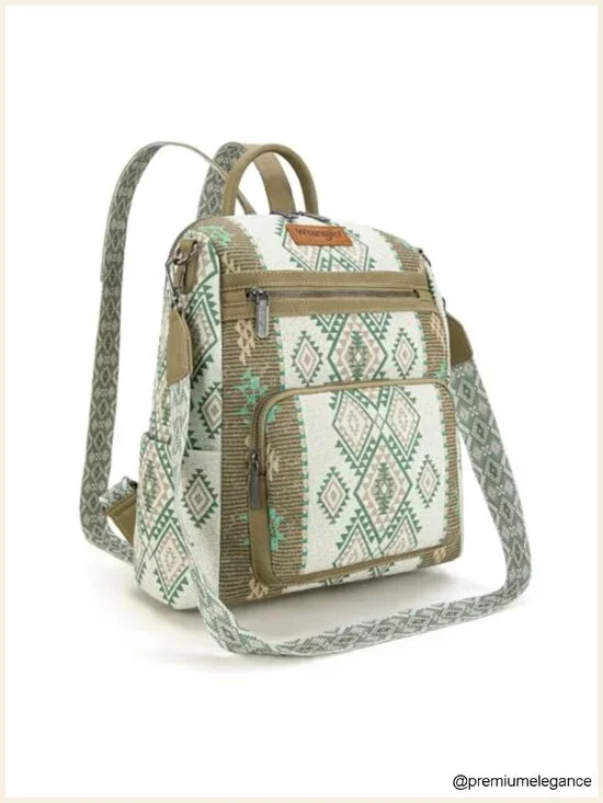 Canvas Convertible Backpack Purse with Aztec Embroidery