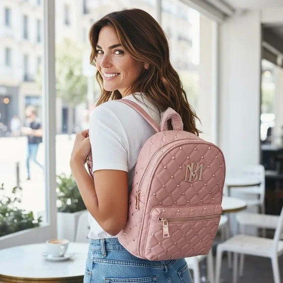 Badgley Mischka Blush Quilted Design Backpack NWT