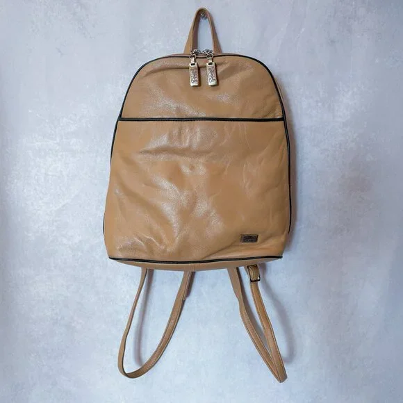 Pelle Studio Wolsons 1995 Vintage Soft Leather Backpack  Zipper Straps Beige
