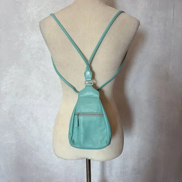 ILI New York & Toronto Leather Mini Backpack Light Green Small