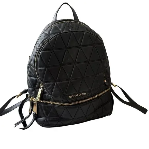 Michael Kors Black Quilted Backpack with Geometric Design