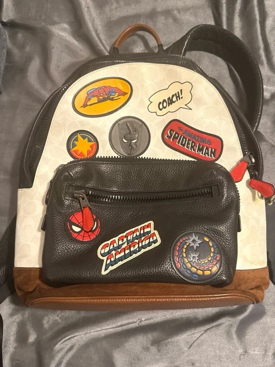 Coach White, Black & Brown Marvel Patch Mini Backpack