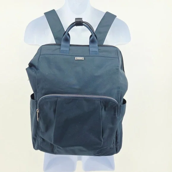 Tumi Mel Framed Blue Navy Nylon Convertible Backpack Bookbag Bag Wide Opening