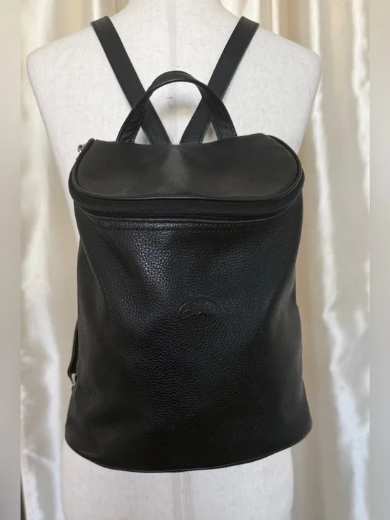 Longchamp  Vintage Black Leather Back Pack EUC