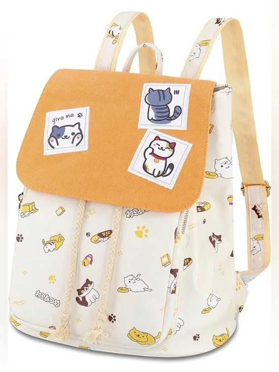 Roffatide Anime Neko Atsume Backpack Backpack Cat Daypack Flap Drawstring Bag