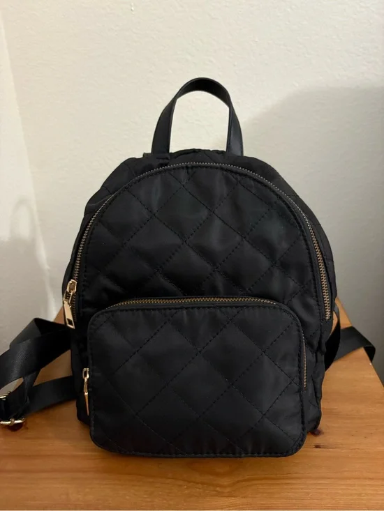 Quilted Black Mini Backpack - Lightweight Everyday Bag