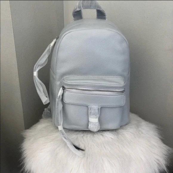 Rebecca Minkoff Mini Mab Leather Backpack Tote Bag,‎ Gray, Designer Luxury, NWT