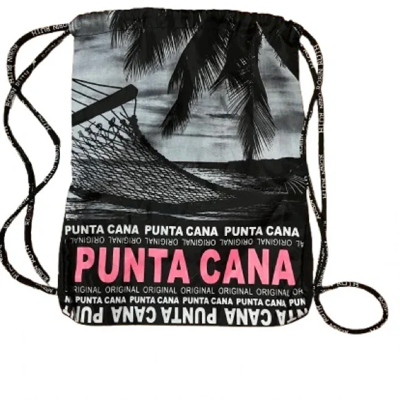 Robin Ruth PUNTA CANA Graphic Drawstring Backpack - Black & Pink