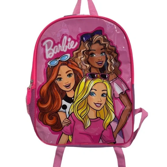 Super‎ Cute Pink Barbie Backpack Book Bag Mesh Sides 16 Inches