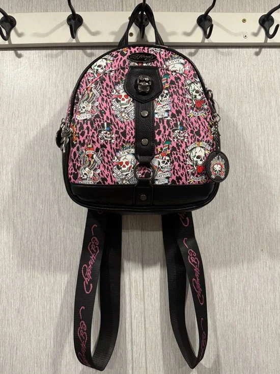 NWT Ed Hardy Pink Leopard Print w Skulls Mini Backpack