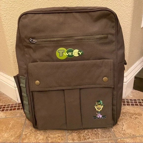 NWT~Vintage LOONEY TUNES Tweety 1999 Green Backpack 15” X 11”