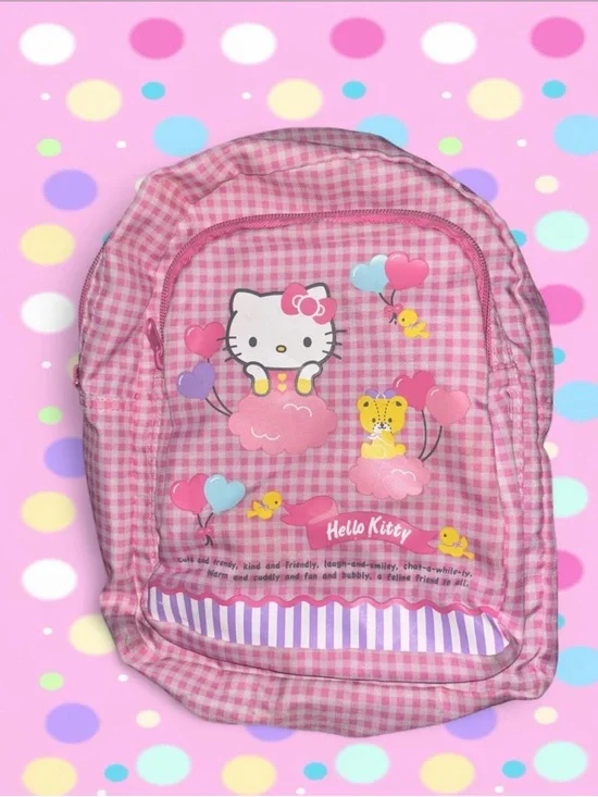 Authentic Sanrio Hello Kitty Pink Gingham Mini Backpack (2012, Japanese Market)