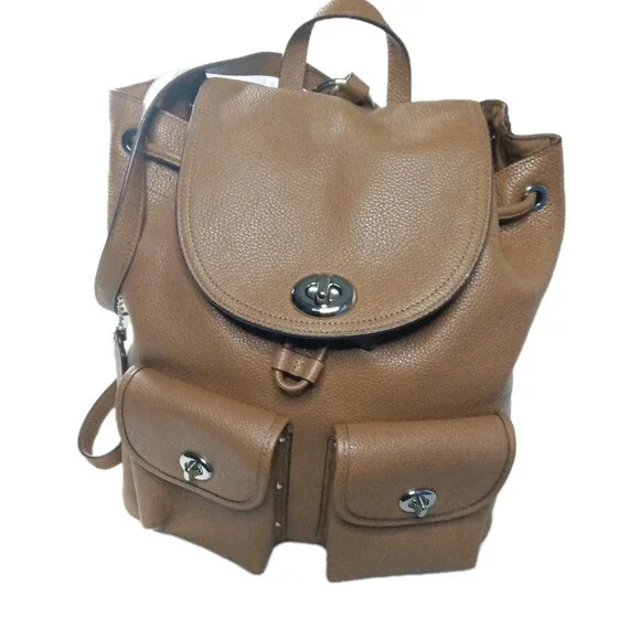 Coach Turnlock Rucksack 37582 Backpack Brown Pebble Leather Bag Retail $398